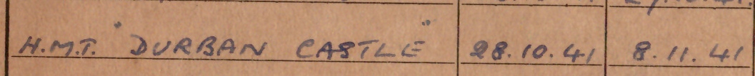 Log book entry H.M.T. Durban Castle